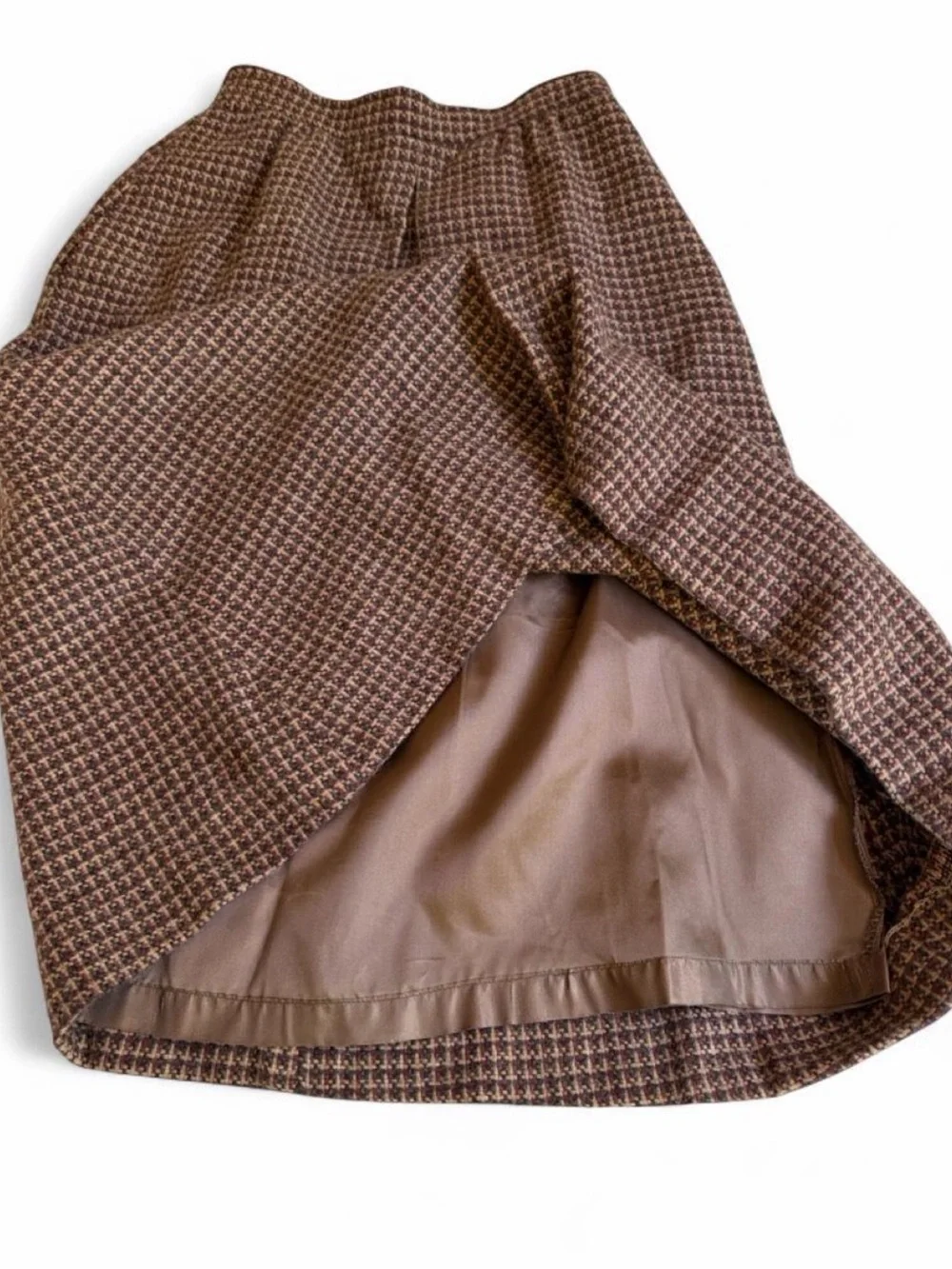 Vintage villager Brown Houndstooth A-Line Midi Skirt 100% wool